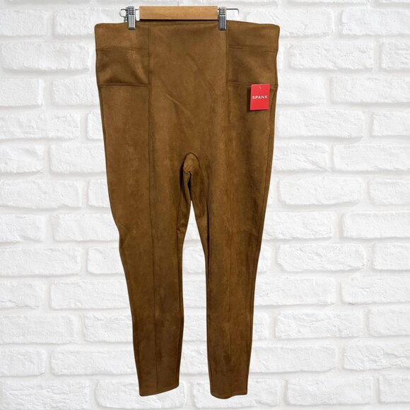 NWT Spanx Faux Suede Leggings Rich Caramel 1X Plus Size Slimming High Rise Pant - Picture 6 of 14